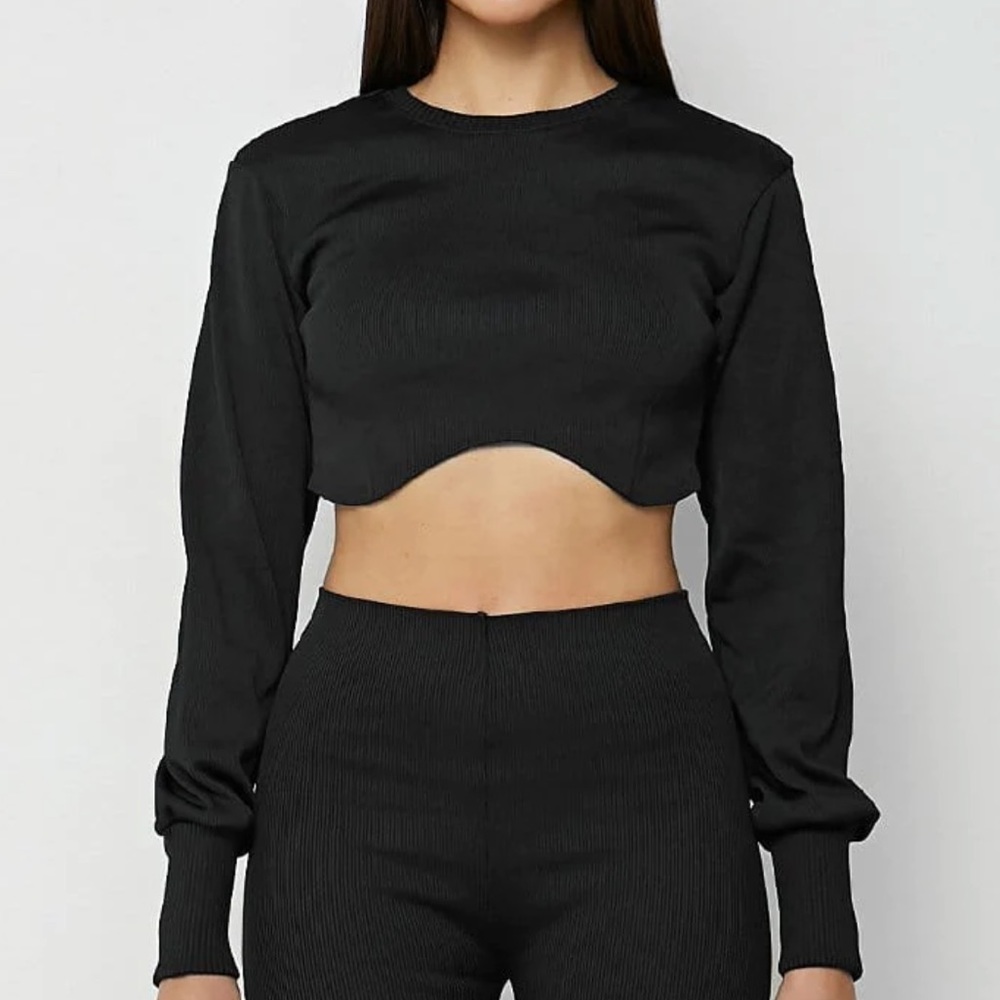 Black Ribbed Underbust Crop Top
